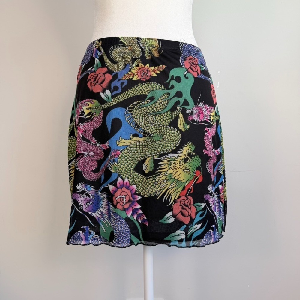 Y2K Asian Dragon Sheer Mesh Top and Mini Skirt Medium 2 Piece Set Indie Fairy - Picture 4 of 9